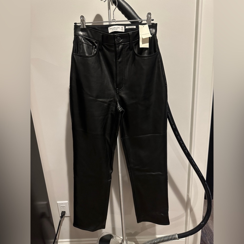 Abercrombie ankle straight ultra high rise vegan leather pants